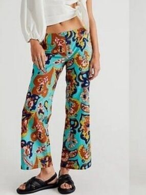 Free People Down & Out Floral Low Rise Wide Leg Pants Multicolor Paisley